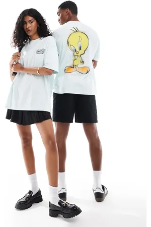 ASOS – Ljusblå t-shirt i oversize och unisex-modell med "Looney Tunes Pip"-tryck