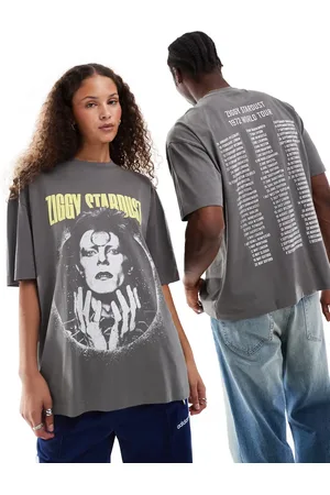 ASOS – Mörkgrå oversize t-shirt i unisex-modell med Bowie-tryck