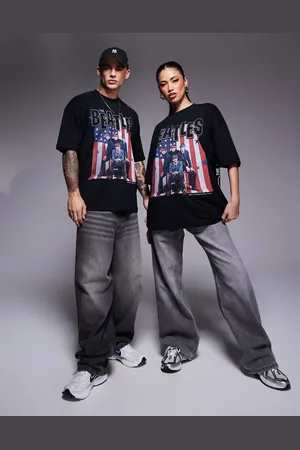 ASOS – Svart t-shirt i unisex-modell och oversize med licenserat "The Beatles USA Tour"-tryck