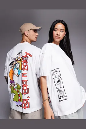 ASOS – Vit t-shirt i unisex-modell och oversize med licenserat Ed, Edd n Eddy puff-tryck