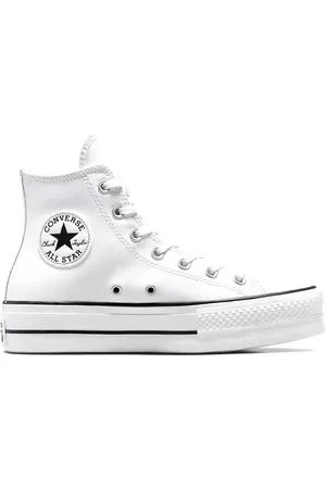 Converse – Chuck Taylor All Star Hi Lift – Vita sneakers i läder med höga skaft och tjock sula