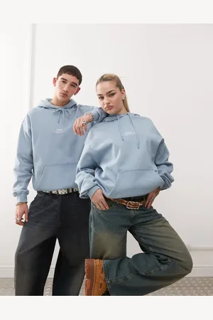 Dr Denim – Damien – Duvblå, kraftig huvtröja i unisex-modell med logga framtill