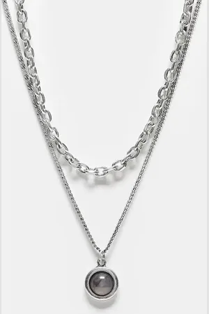 Reclaimed – Unisex – Silverfärgat halsband med 2 rader och sten