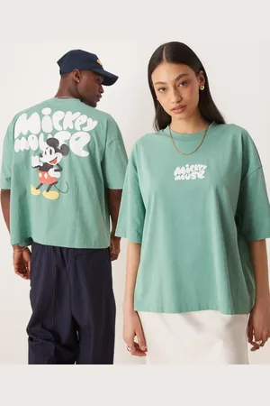 ASOS Disney – Grön t-shirt i unisex-modell med boxig oversize-passform och Musse Pigg-tryck