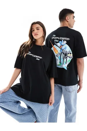 ASOS – Svart, oversize t-shirt i unisex-modell med The Simpsons Itchy & Scratchy-tryck