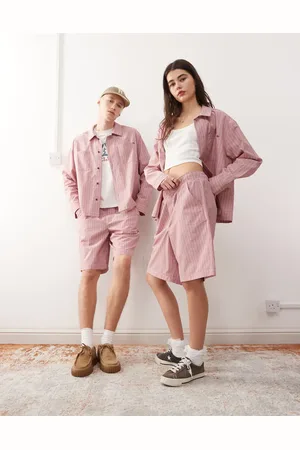 Reclaimed – Rödrutiga, långa shorts i unisex-modell, del av set