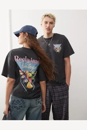 Reclaimed – Svart t-shirt i oversize och unisex-modell med snookertryck