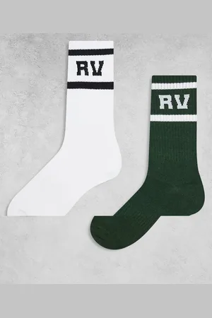 Reclaimed – Vita och gröna sportstrumpor i unisex-modell med ränder, 2-pack