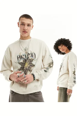 Reclaimed – Sandfärgad, tvättad sweatshirt i unisex-modell med astronomitryck