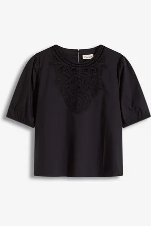 bonprix Kortärmad blus med spets
