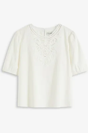 bonprix Kortärmad blus med spets