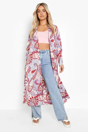 Boohoo Kvinna Kimonos - Plus - Lång Mönstrad Kimono, Purple