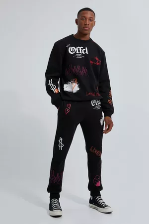Boohoo Kvinna Sweatshirts - Offcl Träningsoverall Med Sweatshirt Och Graffititryck, Black