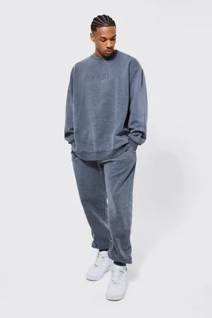 Boohoo Kvinna Sweatshirts - Official Oversize Stentvättad Träningsoverall Med Sweatshirt, Grey