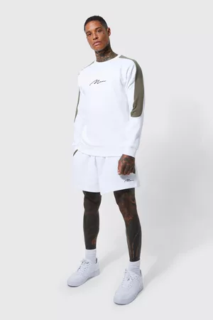 Boohoo Man Sweatshirts - Man Tunn Slim Fit Träningsoverall Med Sweatshirt Och Paneler, White