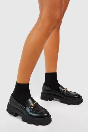 Boohoo Kvinna Chunky Loafers - Chunky Loafers Med Spänne, Black
