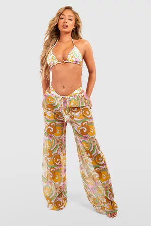 Boohoo Kvinna Bikinis - Mönstrad Bikini Med Ringar & Strandbyxor, Yellow
