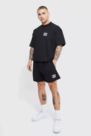 Boohoo Kvinna Oversize t-shirt - Oversize T-Shirt Med Fransig Kant & Shorts, Black