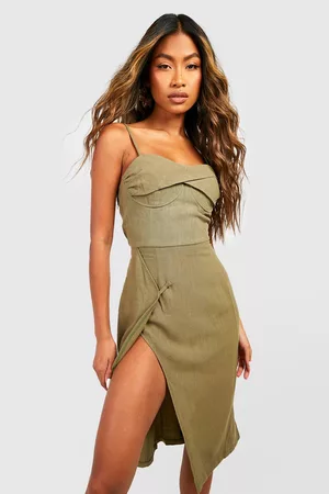 Boohoo Kvinna Midiklänningar - Midiklänning Med Slits, Green