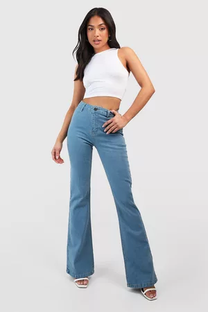 Boohoo Kvinna Bootcut jeans - Petite Butt Shaper Skinny Flare Jeans Med Hög Midja