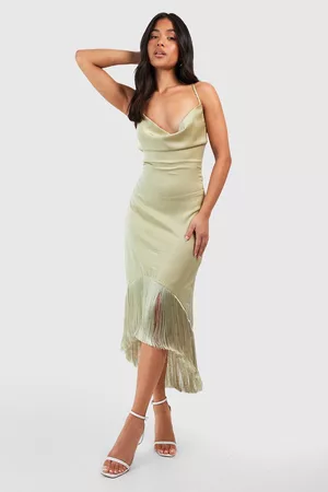 Boohoo Kvinna Midiklänningar - Petite Midiklänning Med Knytdetalj, Green