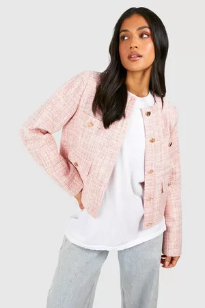 Boohoo Kvinna Kavajer - Petite Fluffy Boucle Round Neck Jacket, Pink