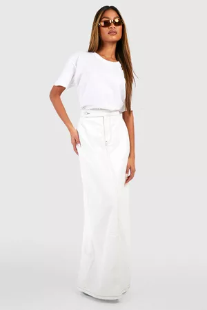 Boohoo Kvinna Maxikjolar - Ecru Denim Maxi Skirt, White