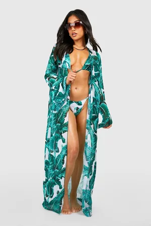 Boohoo Kvinna Bikinis - Petite Mönstrad Bikini Och Kimono, Green