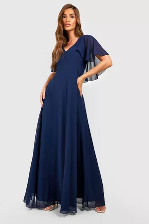Boohoo Kvinna Maxiklänningar - Lång Chiffongklänning Med Capedetalj, Blue