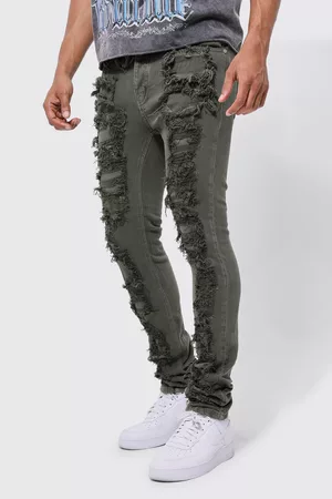 Boohoo Kvinna Slim jeans - Slim Fit Ripped Overdye Stacked Jeans, Green