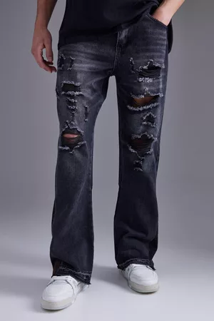 Boohoo Kvinna Bootcut jeans - Flare Jeans Med Slitage Och Mönster, Black