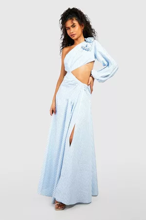 Boohoo Kvinna Maxiklänningar - Stripe Cut Out Flower Maxi Dress, Blue
