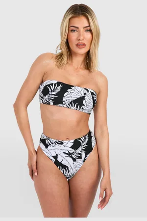 Boohoo Mönstrad Bandeau Bikini Med Hög Midja