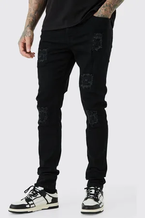 Boohoo Tall Slitna Skinny Jeans Med Stretch Och Lagningar