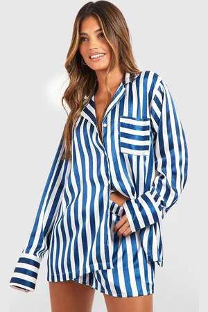 Boohoo Oversize Randig Pajamasskjorta Och Shorts