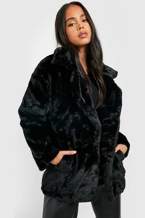 Boohoo Petite - Luxe Fuskpälskappa Med Stor Krage