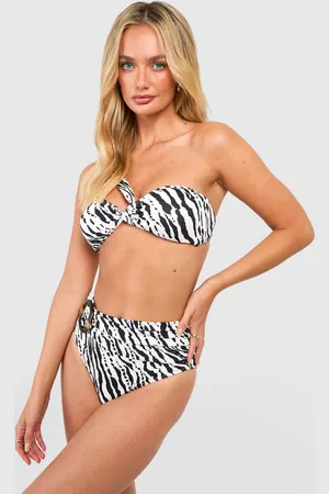 Boohoo Zebramönstrade Bikinitrosa Med Hög Midja Och Bälte