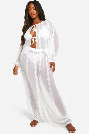 Boohoo Plus Randig Strandbyxor I Chiffong