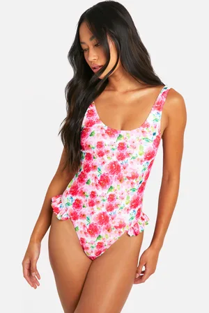 Boohoo Blommig Baddräkt Med Volanger