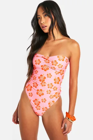 Boohoo Blommig Baddräkt Med Rynkade Detaljer
