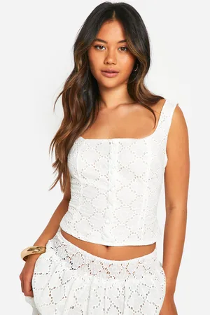 Boohoo Korsett Med Broderie Anglaise Och Knappar