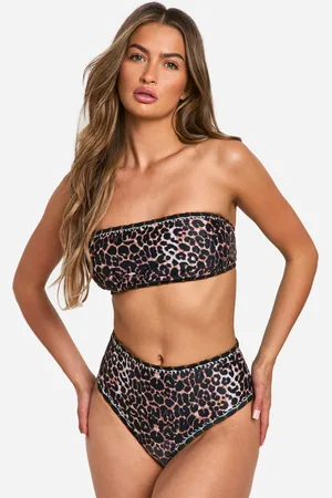 Boohoo Virkad Bandeau Bikini Med Hög Midja