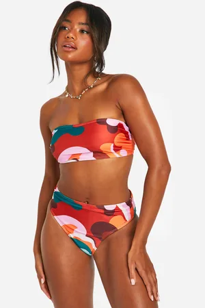 Boohoo Mixa & Matcha Mönstrad Bikinitrosa Med Hög Midja