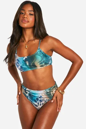 Boohoo Mixa & Matcha Mönstrad Bikinitrosa Med Hög Midja