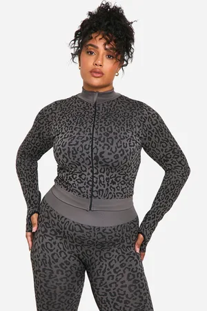 Boohoo Plus Leopardmönstrad Sömlös Jacka Med Dragkedja