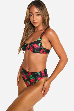 Boohoo Blommig Bikini Med Bygel Och Hög Midja