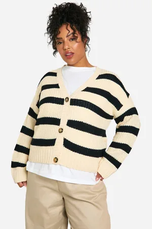 Boohoo Plus Randig Cardigan Med V-Ringning