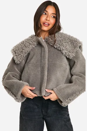 Boohoo Jacka I Blandad Fuskpäls Med Krage