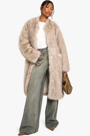 Boohoo Lång Fuskpälsjacka I Vintagestil