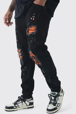Boohoo Plus Super Skinny Jeans Med Stretch, Slitage Och Lagningar Med Färgstänk